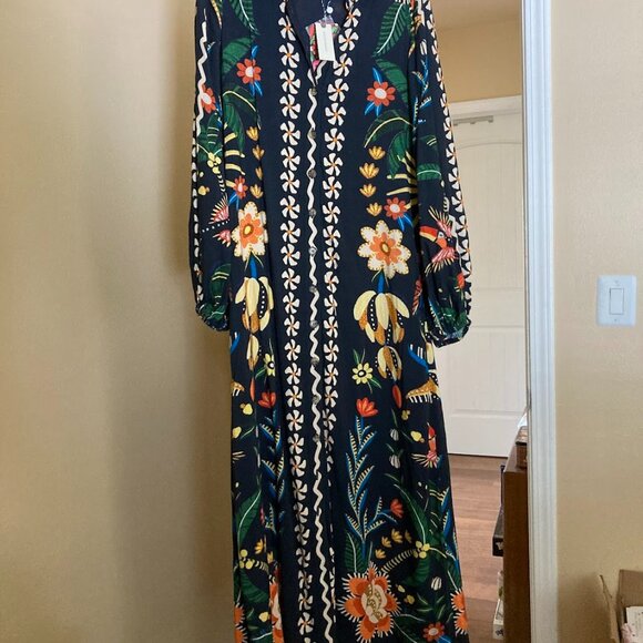 Anthropologie Farm Rio Long Sleeve Button-Front Floral Midi Dress - Picture 6 of 10